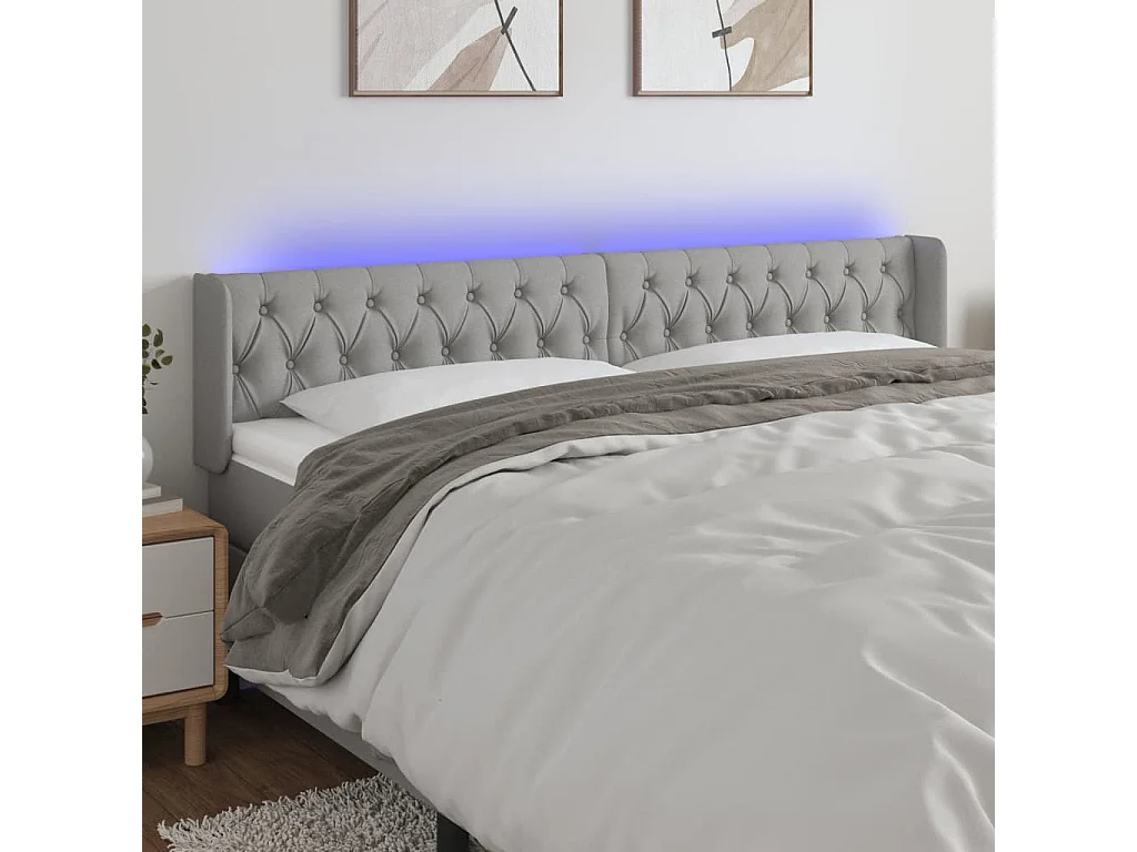 Hoofdbord | Hoofdeinde LED 183x16x78/88 cm stof lichtgrijs
