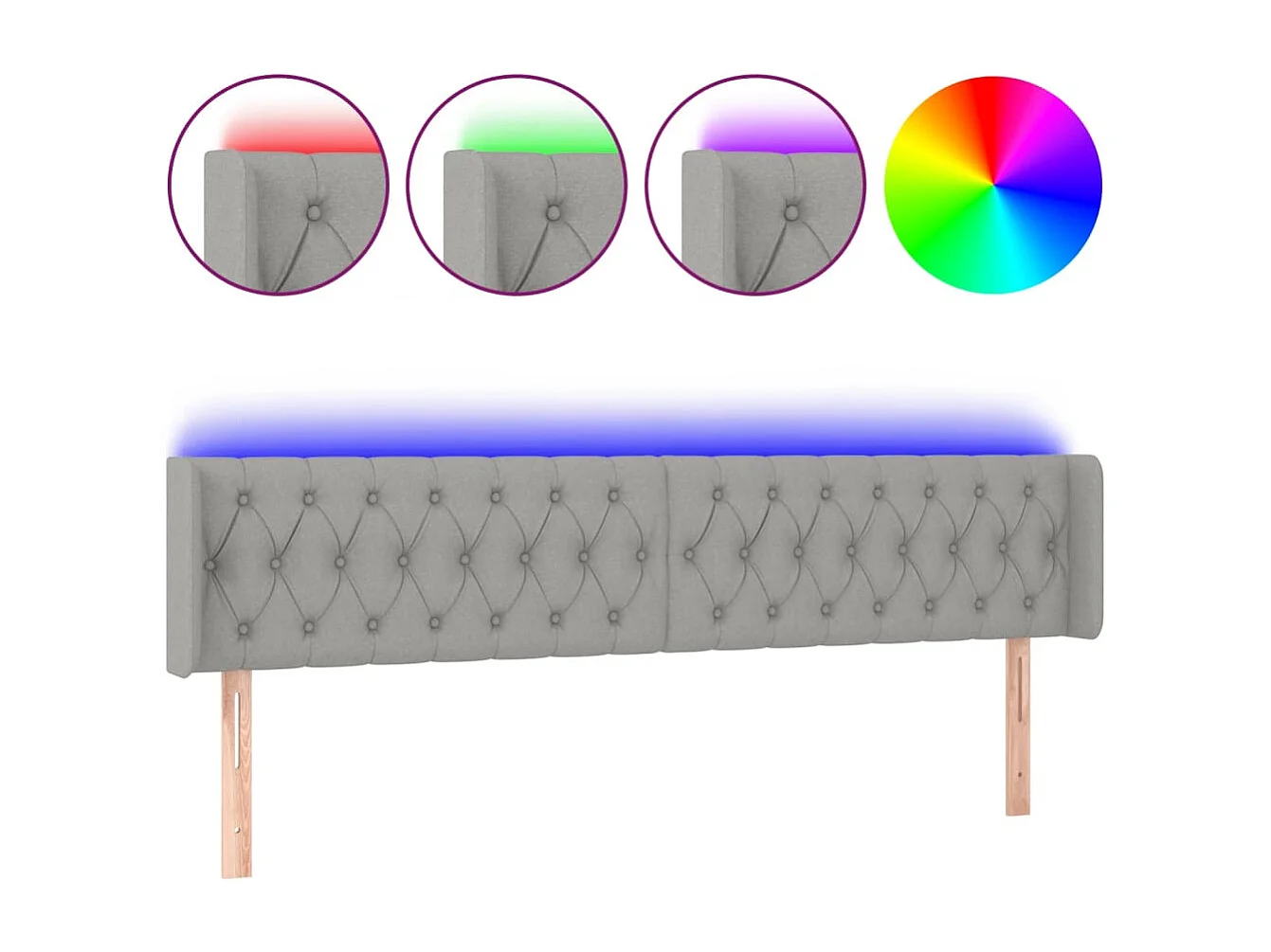 Hoofdbord | Hoofdeinde LED 183x16x78/88 cm stof lichtgrijs