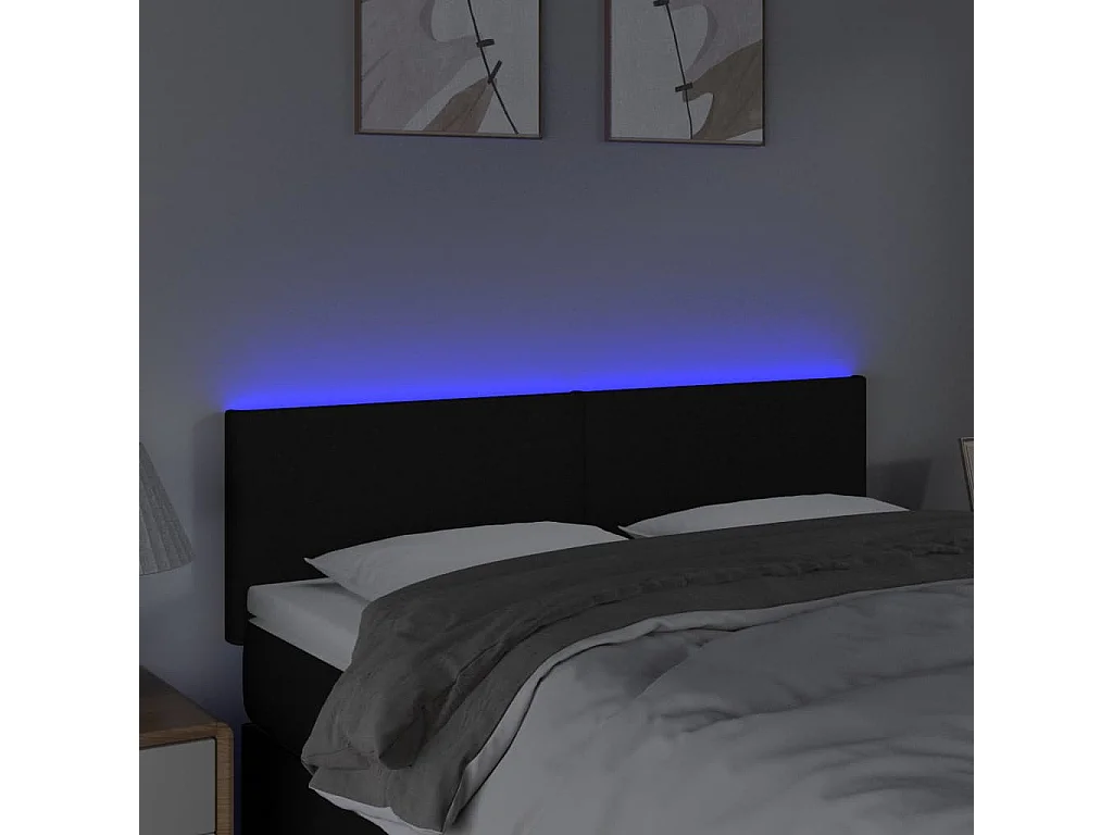 Tête de Lit | Panneau de tête pour lit Moderne à LED Noir 144x5x78/88 cm Tissu