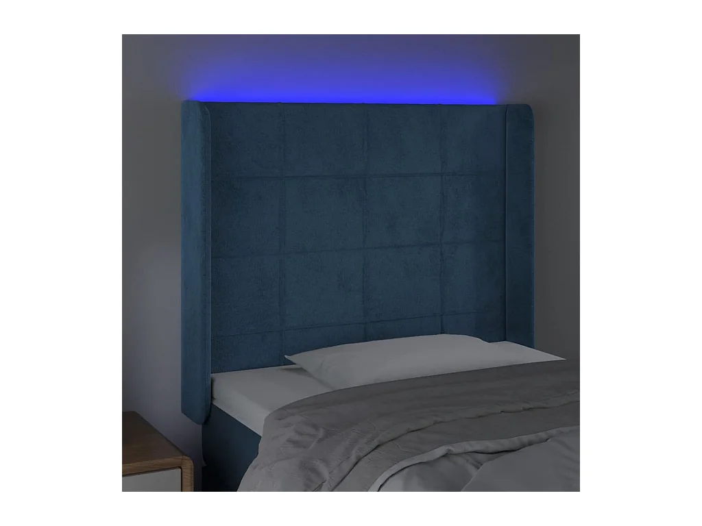 Cabecero | Cabezal de Cama | Mueble cabecero con LED de terciopelo azul oscuro 83x16x118/128 cm