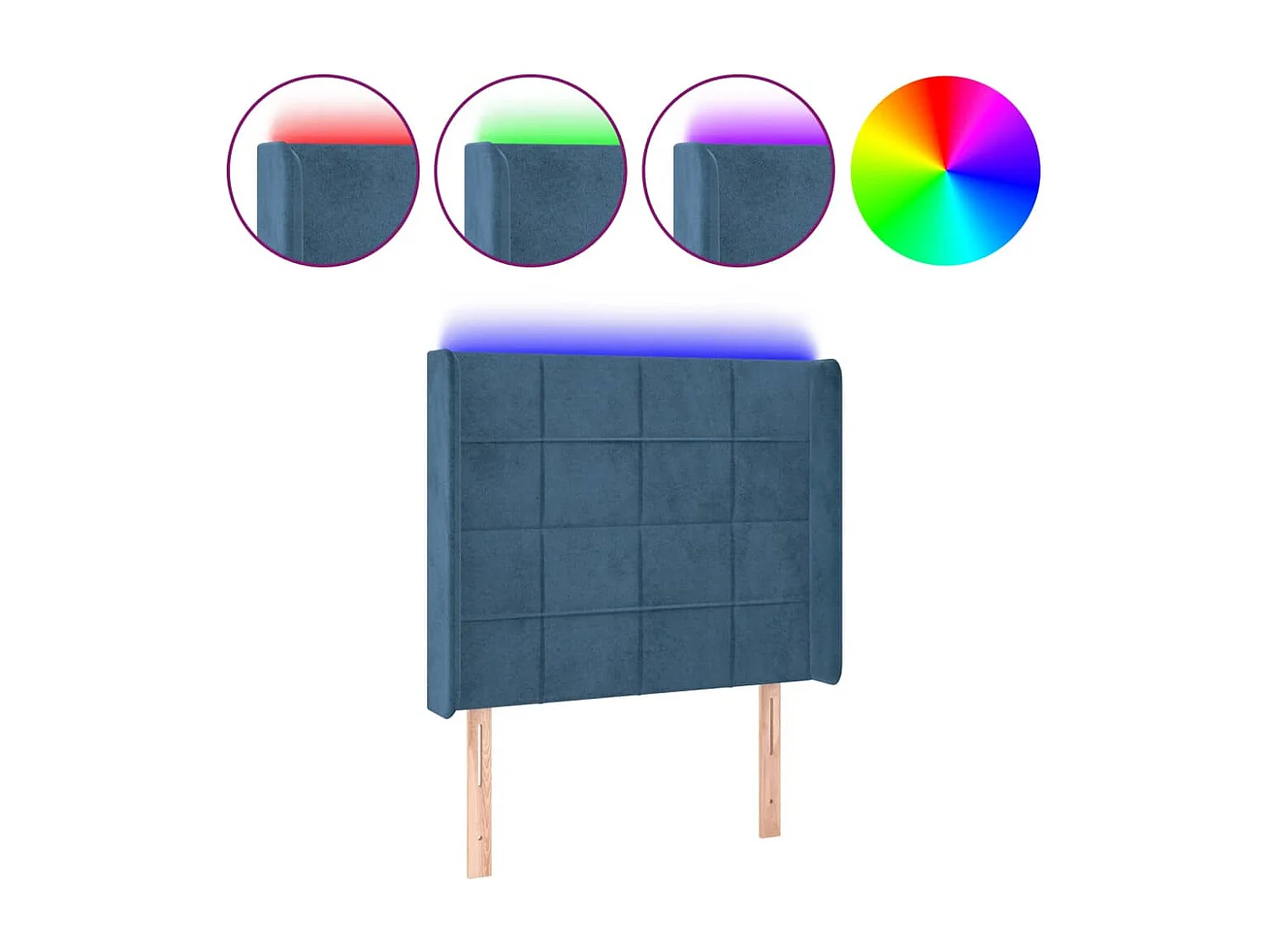 Tête de Lit | Panneau de tête pour lit Moderne à LED Bleu foncé 83x16x118/128 cm Velours