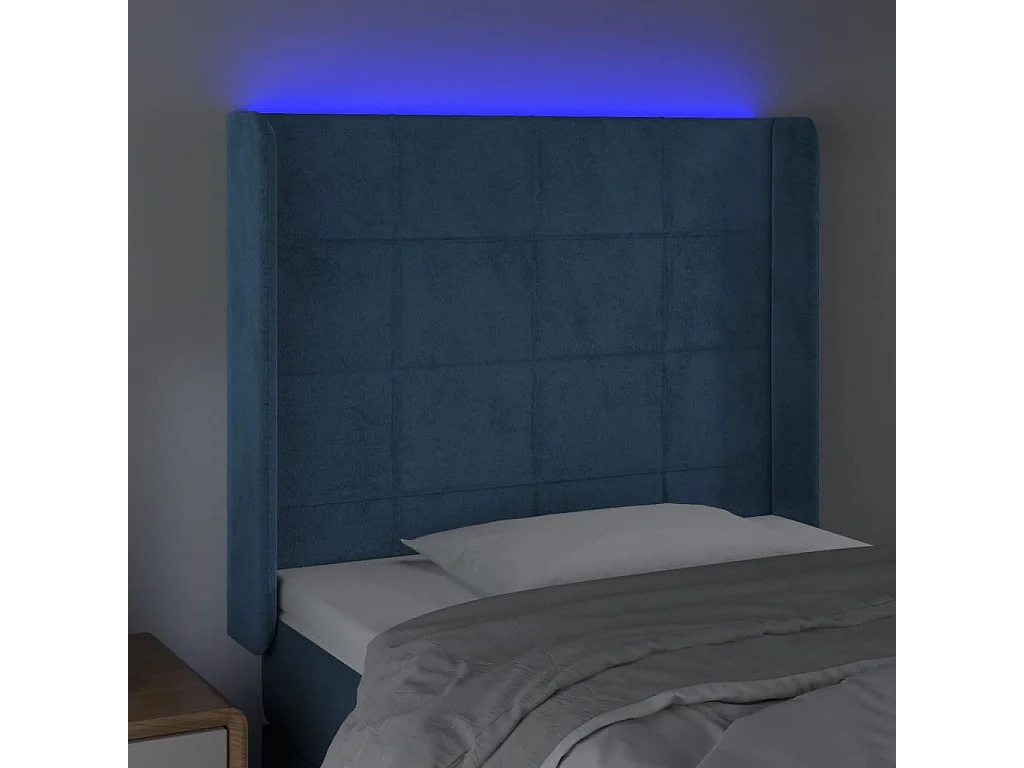Tête de Lit | Panneau de tête pour lit Moderne à LED Bleu foncé 83x16x118/128 cm Velours