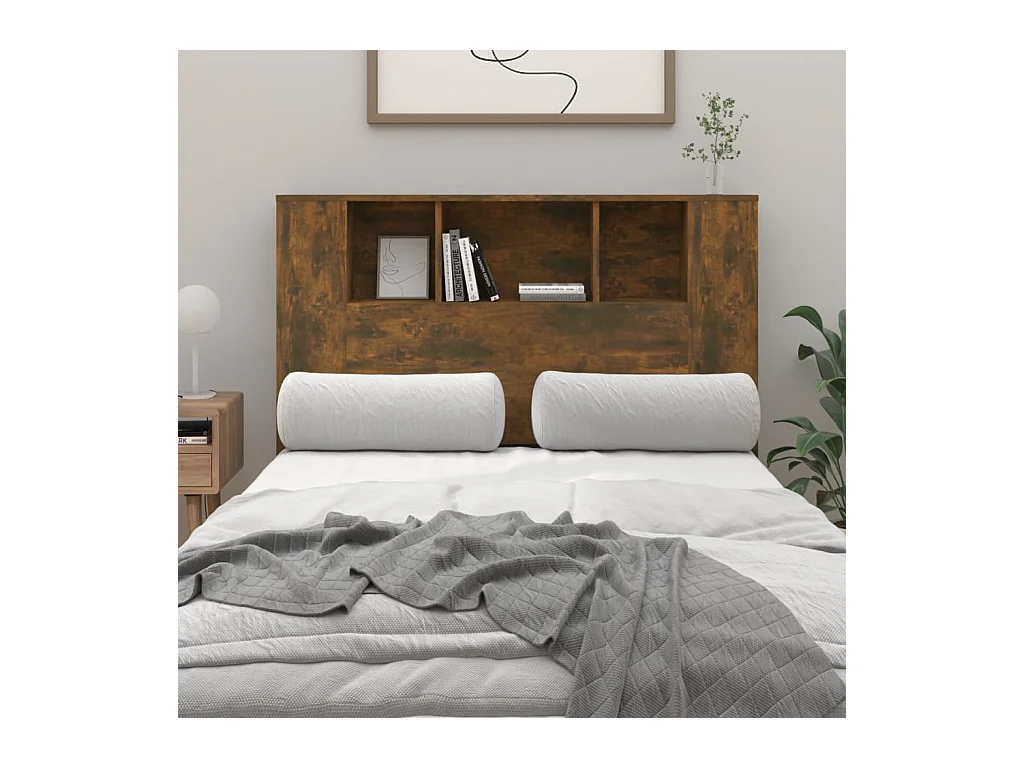 Tête de Lit avec rangement | Armoire de tête de lit chêne fumé 120x18,5x102,5 cm