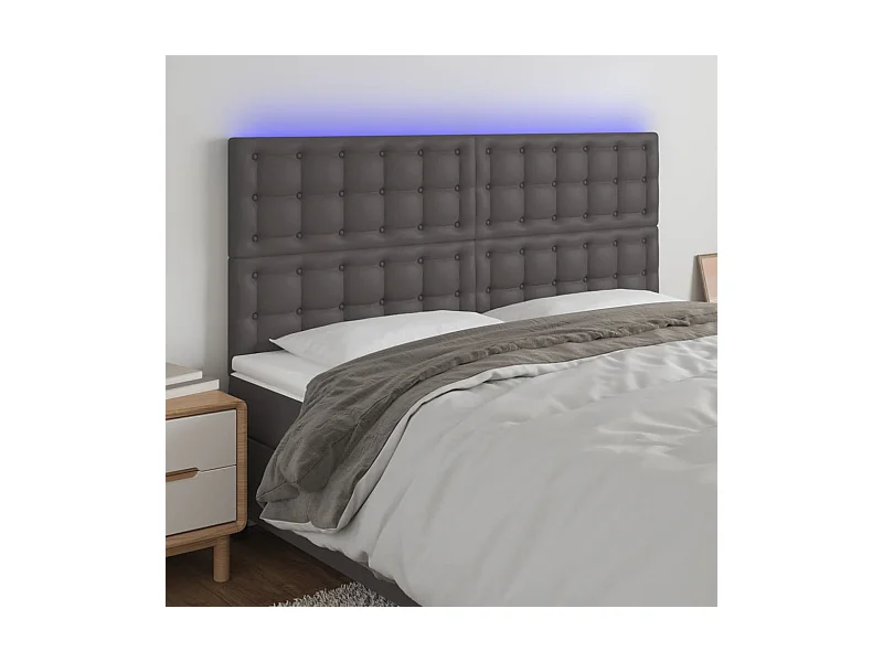 Tête de Lit | Panneau de tête pour lit Moderne à LED Gris 180x5x118/128 cm Similicuir