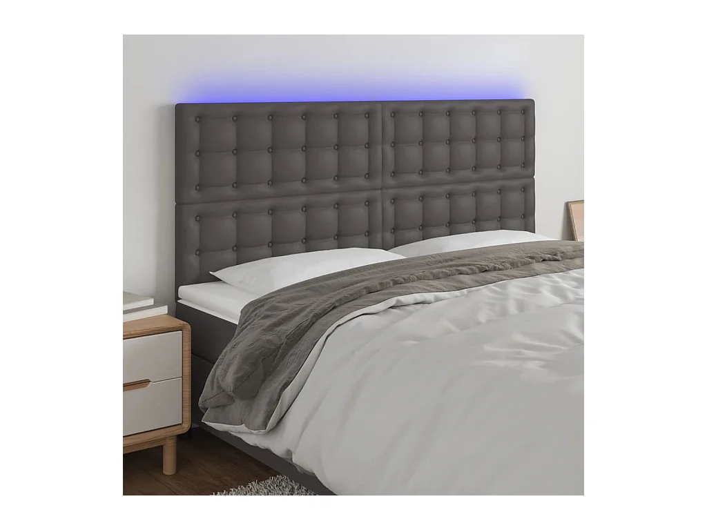 Cabecero | Cabezal de Cama | Mueble cabecero con luces LED cuero sintético gris 180x5x118/128 cm