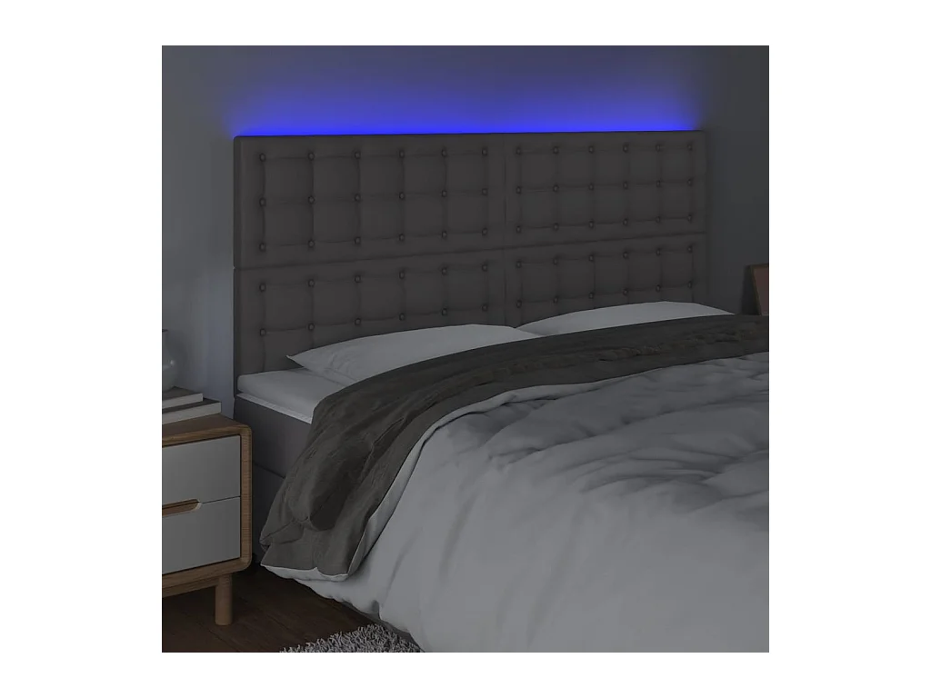 Cabecero | Cabezal de Cama | Mueble cabecero con luces LED cuero sintético gris 180x5x118/128 cm