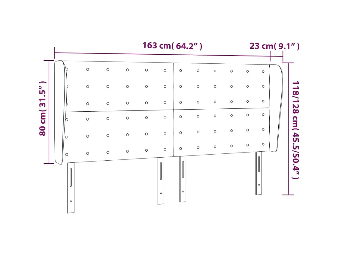 Cabecero | Cabezal de Cama | Mueble cabecero con orejas de tela marrón oscuro 163x23x118/128 cm