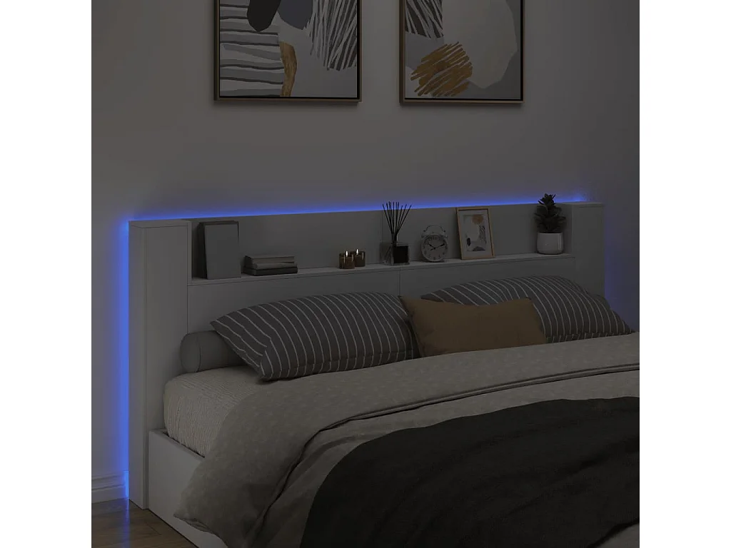 Cabecero de Cama | Cabezal de cama | Mueble de cabecero con LED blanco 220x16,5x103,5 cm