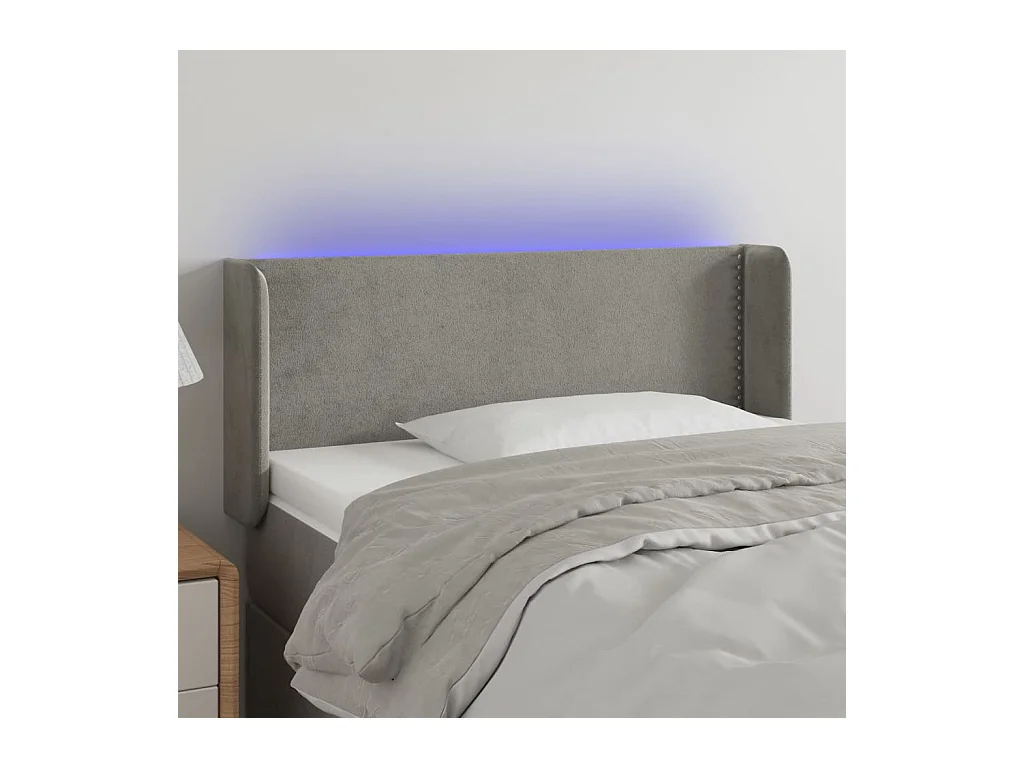 Cabecero | Cabezal de Cama | Mueble cabecero con LED de terciopelo gris claro 83x16x78/88 cm
