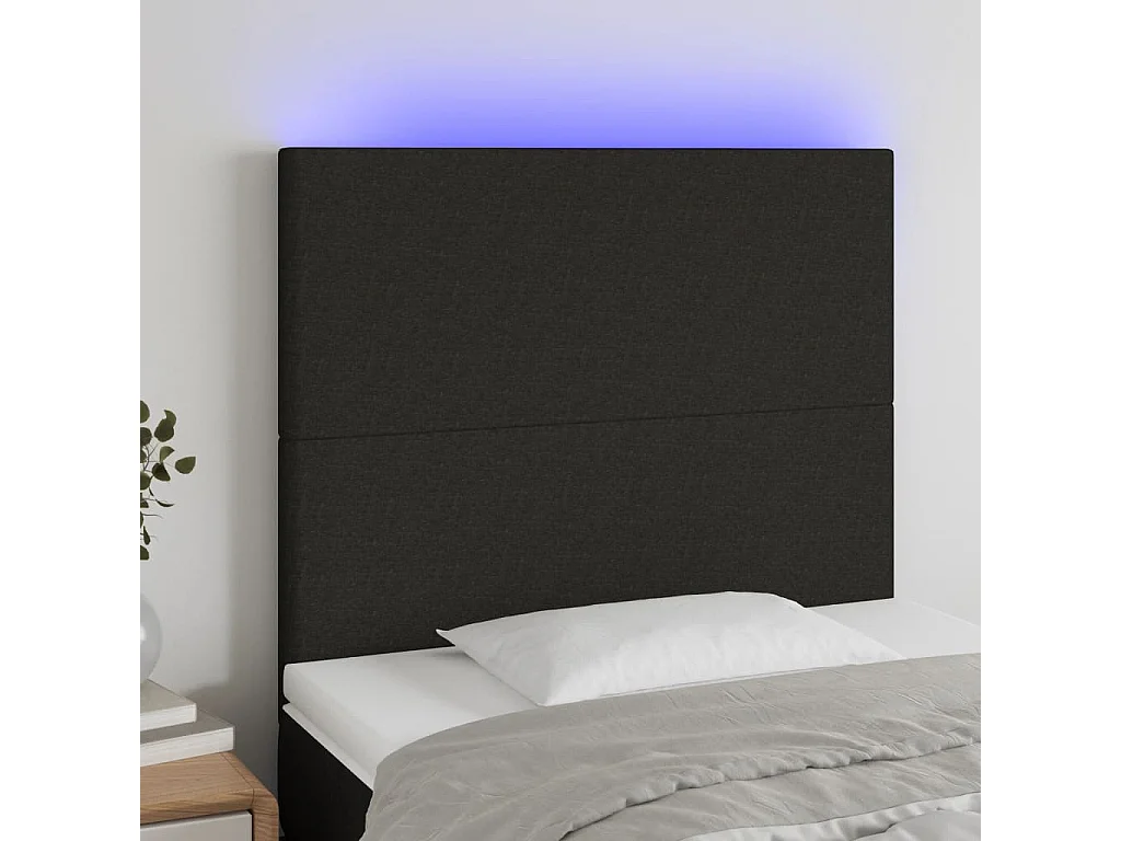 Tête de Lit | Panneau de tête pour lit Moderne à LED Noir 80x5x118/128 cm Tissu