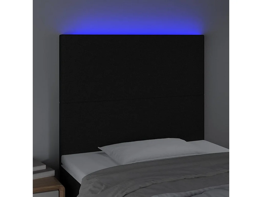 Tête de Lit | Panneau de tête pour lit Moderne à LED Noir 80x5x118/128 cm Tissu