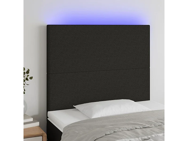 Cabecero | Cabezal de Cama | Mueble cabecero con luces LED tela negro 80x5x118/128 cm