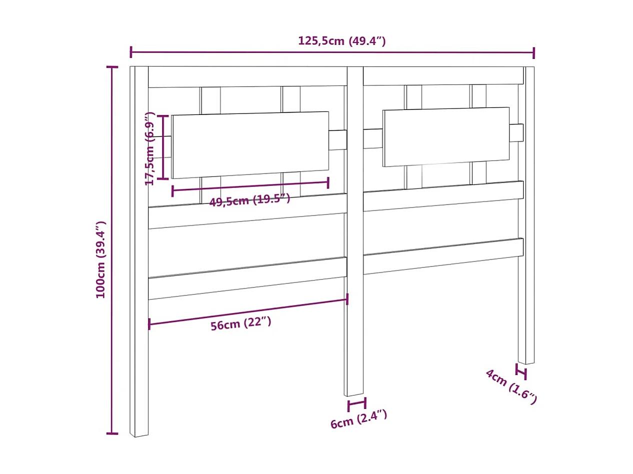 Cabecero de Cama | Cabezal de cama | Mueble de cabecero madera maciza pino marrón miel 125,5x4x100 cm