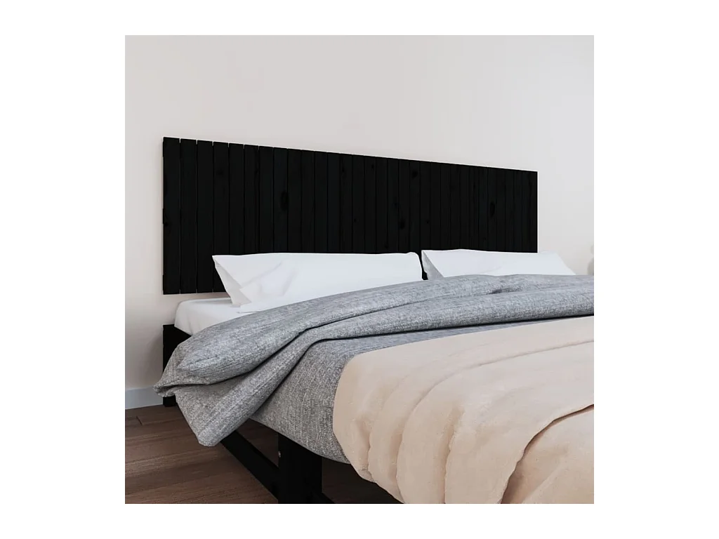 Tête de lit murale | Panneau de tête pour lit Moderne  Noir 204x3x60 cm Bois massif de pin