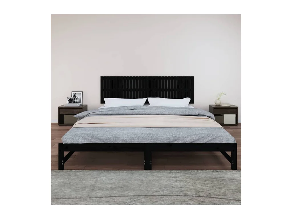 Tête de lit murale | Panneau de tête pour lit Moderne  Noir 204x3x60 cm Bois massif de pin