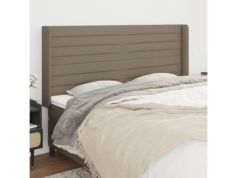 Tête de Lit | Panneau de tête pour lit Moderne avec oreilles Taupe 183x16x118/128 cm Tissu