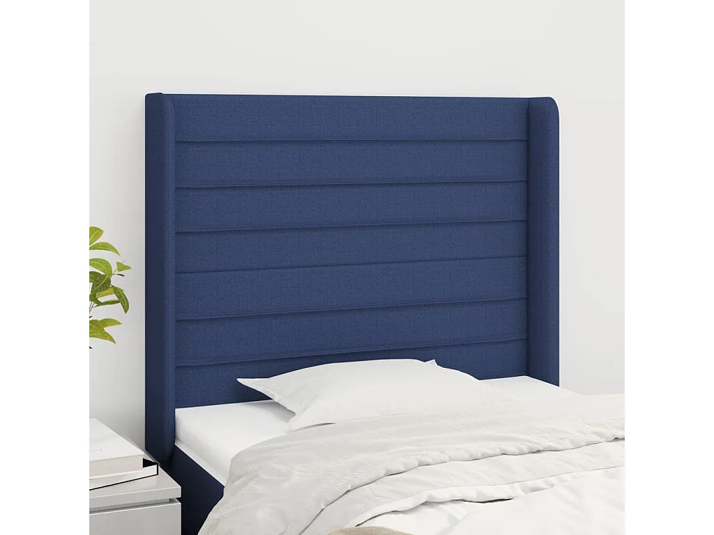 Tête de Lit | Panneau de tête pour lit Moderne avec oreilles Bleu 93x16x118/128 cm Tissu