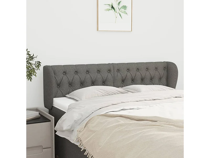 Mueble cabecero | Cabezal de cama | Cabecero de tela gris oscuro 147x23x78/88 cm
