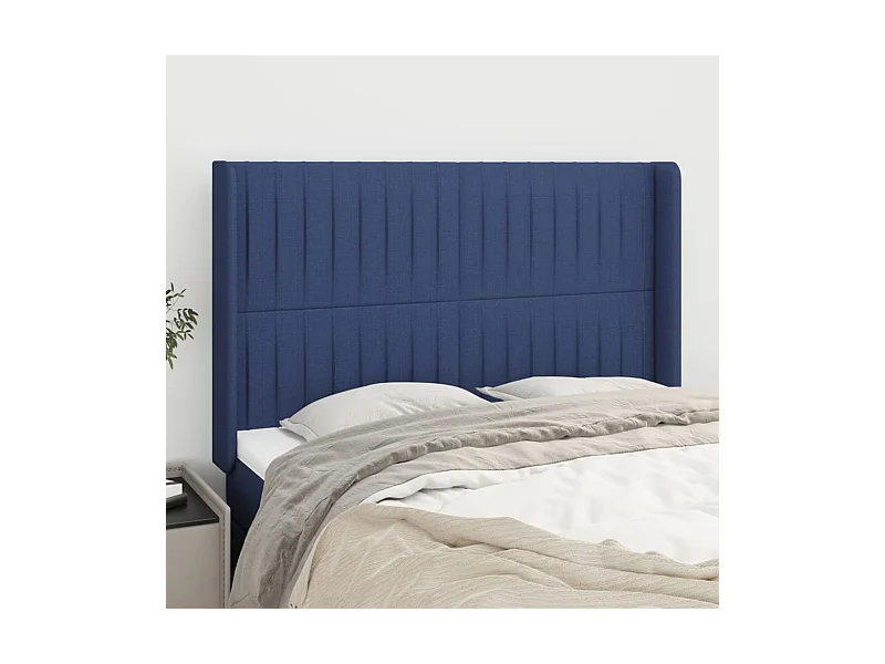 Tête de Lit | Panneau de tête pour lit Moderne avec oreilles Bleu 147x16x118/128 cm Tissu
