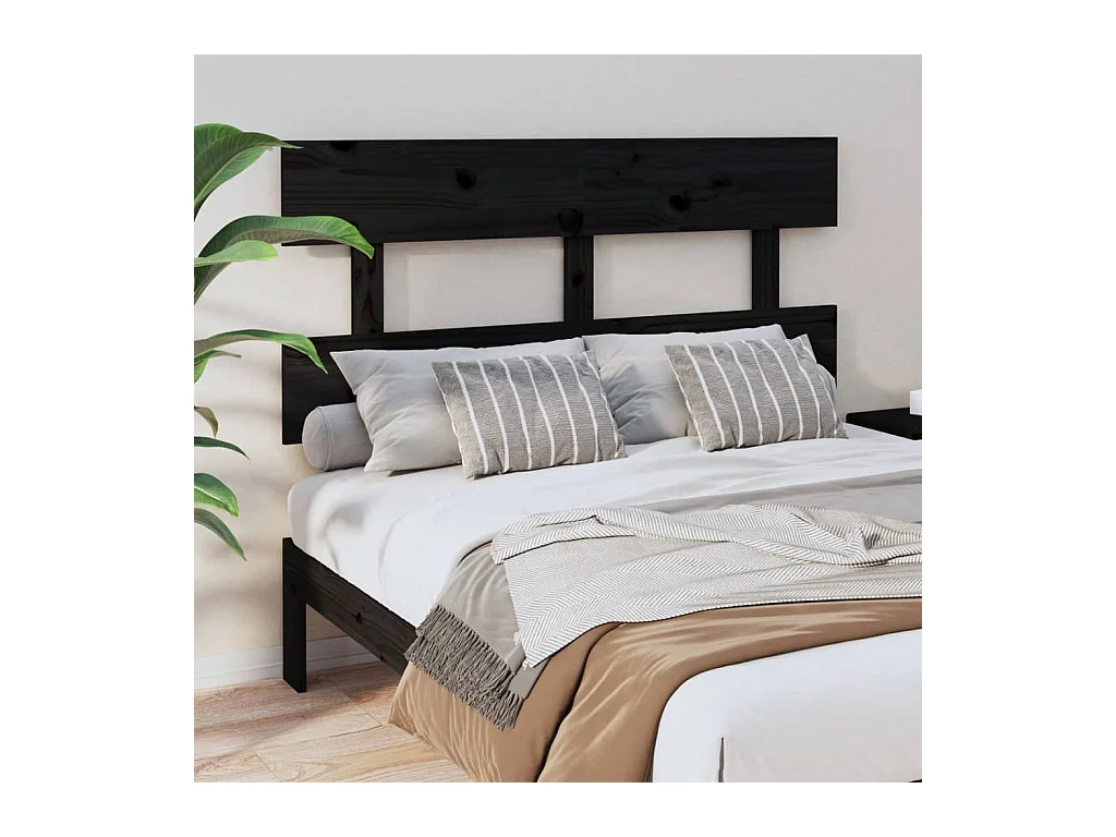 Cabecero de Cama | Cabezal de cama | Mueble de cabecero madera maciza de pino negro 144x3x81 cm