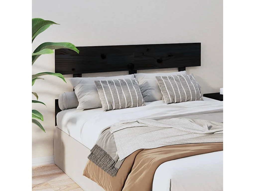Tête de Lit | Panneau de tête pour lit Moderne Noir 144x3x81 cm Bois massif de pin