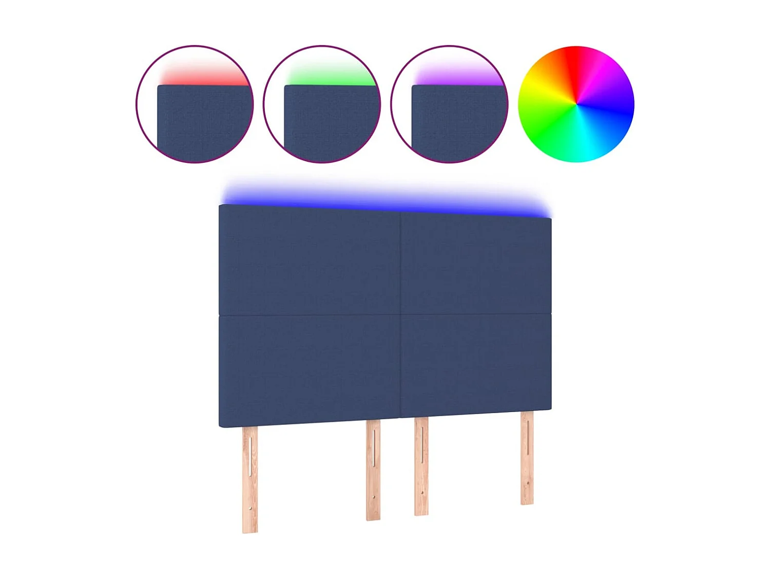 Cabecero | Cabezal de Cama | Mueble cabecero con luces LED tela azul 144x5x118/128 cm