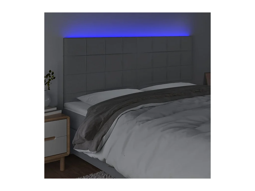 Cabecero | Cabezal de Cama | Mueble cabecero con luces LED tela gris claro 180x5x118/128 cm