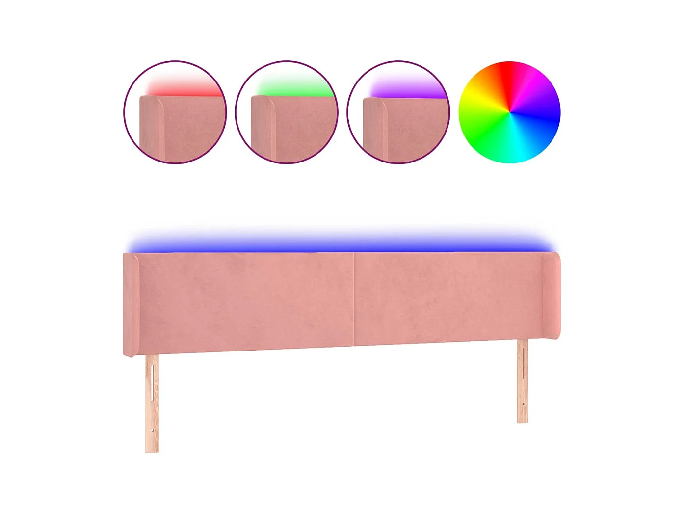 Tête de Lit | Panneau de tête pour lit Moderne à LED Rose 163x16x78/88 cm Velours