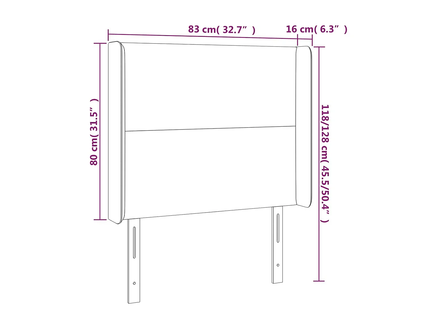 Hoofdbord | Hoofdeinde LED 83x16x118/128 cm kunstleer wit