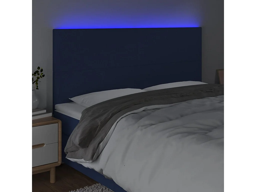 Tête de Lit | Panneau de tête pour lit Moderne à LED Bleu 180x5x118/128 cm Tissu