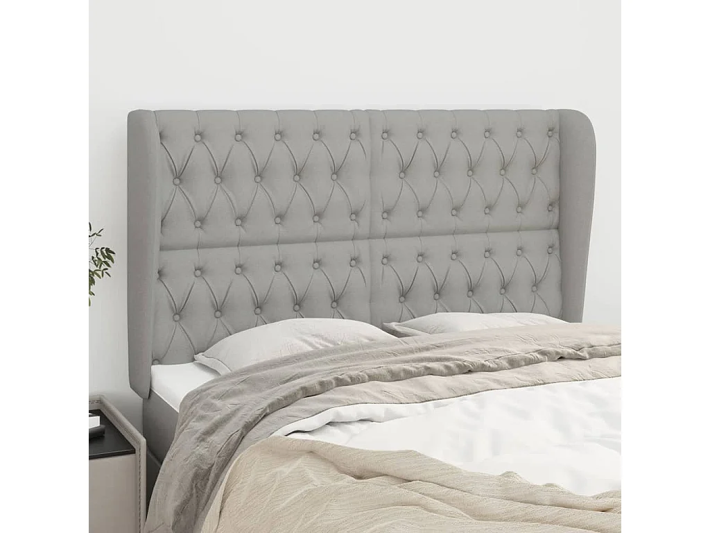 Tête de Lit | Panneau de tête pour lit Moderne avec oreilles Gris clair 163x23x118/128 cm Tissu