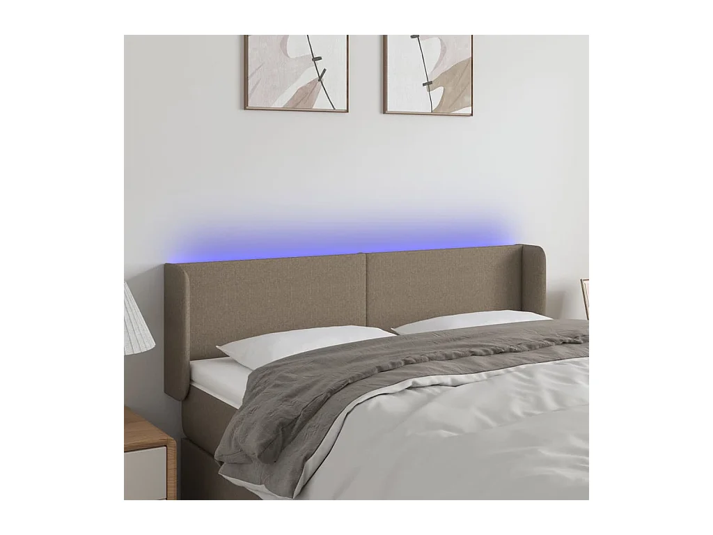 Tête de Lit | Panneau de tête pour lit Moderne à LED Taupe 147x16x78/88 cm Tissu