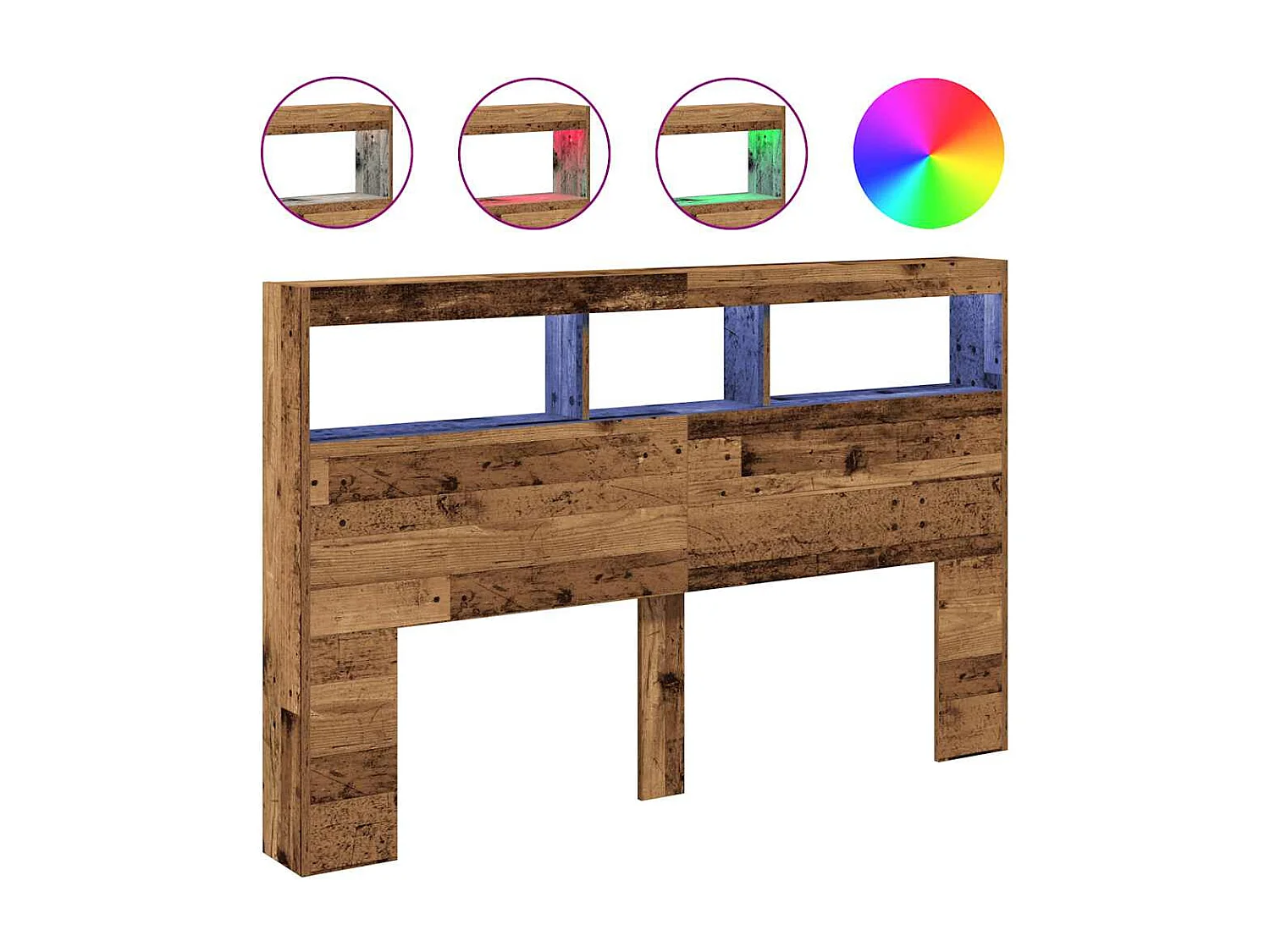 Cabecero de Cama | Cabezal de cama | Mueble de cabecero con LED madera vieja 160x17x102 cm