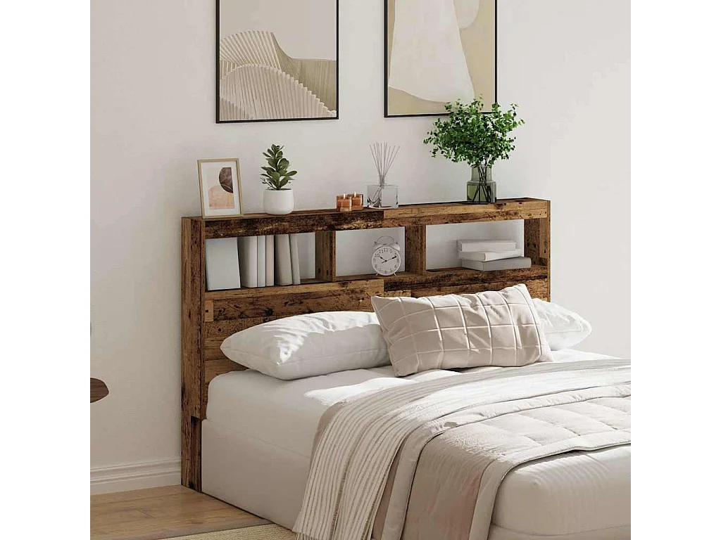 Cabecero de Cama | Cabezal de cama | Mueble de cabecero con LED madera vieja 160x17x102 cm