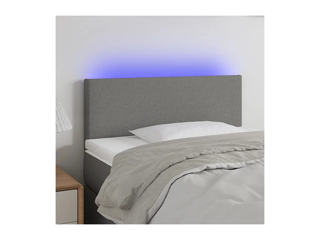 Mueble cabecero | Cabezal de cama | Cabecero con LED de tela gris oscuro 90x5x78/88 cm