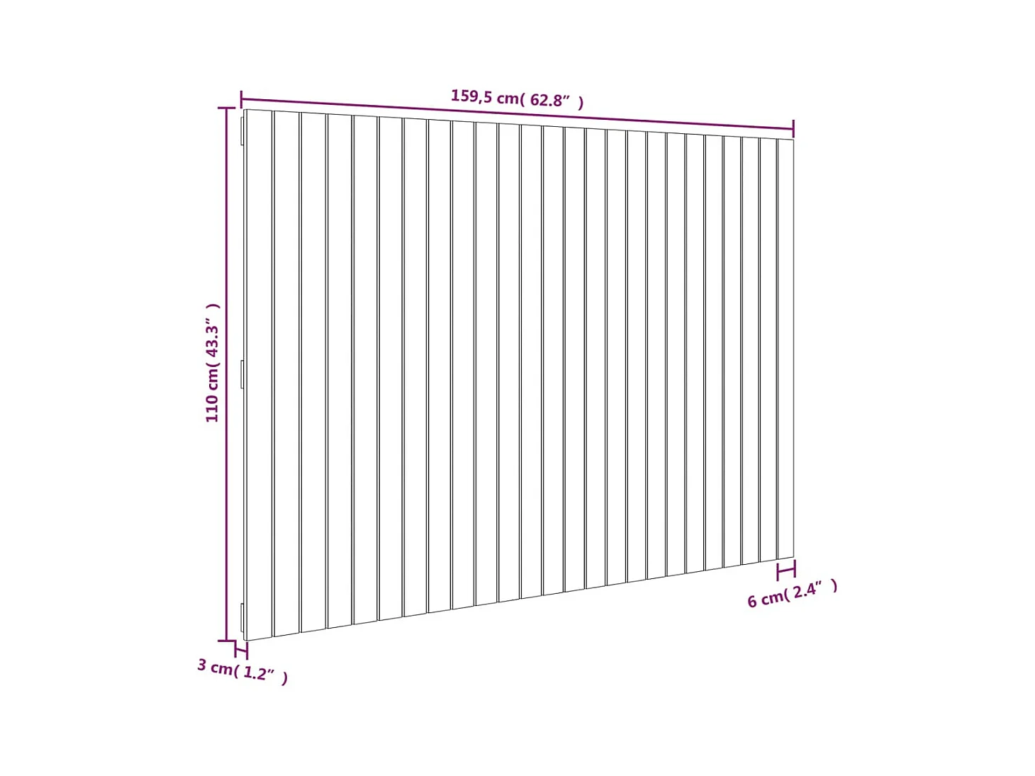 Cabecero de Cama | Cabezal de cama | Mueble de cabecero pared madera maciza pino blanco 159,5x3x110 cm