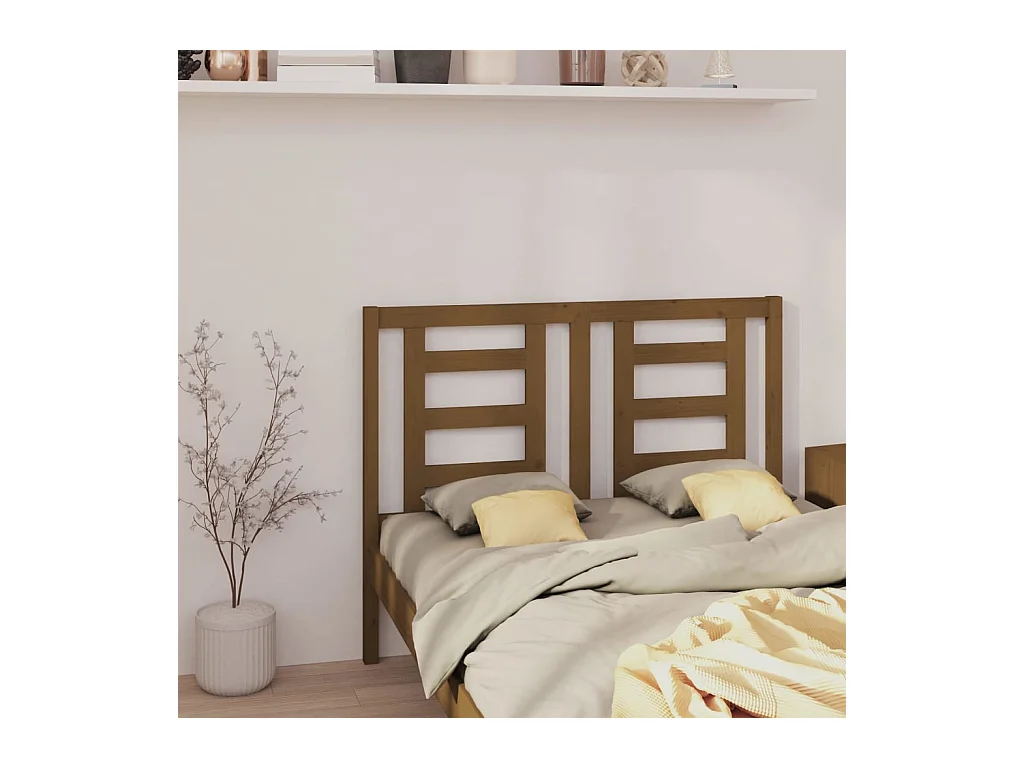 Cabecero de Cama | Cabezal de cama | Mueble de cabecero madera maciza de pino marrón miel 126x4x100 cm