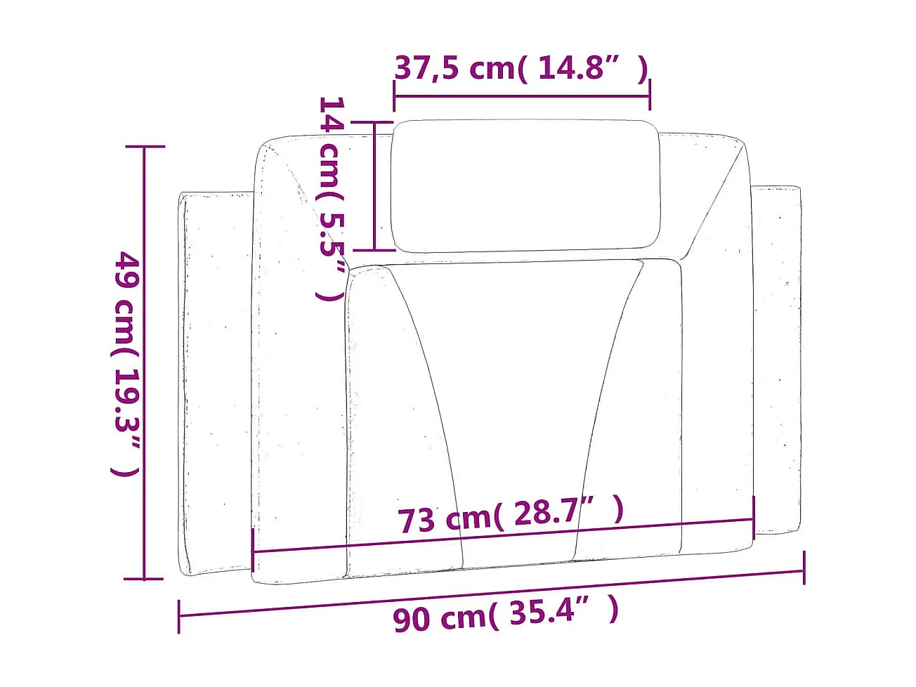 Cabecero de Cama | Cabezal de cama | Mueble de cabecero acolchado Viana cuero sintético gris 90 cm
