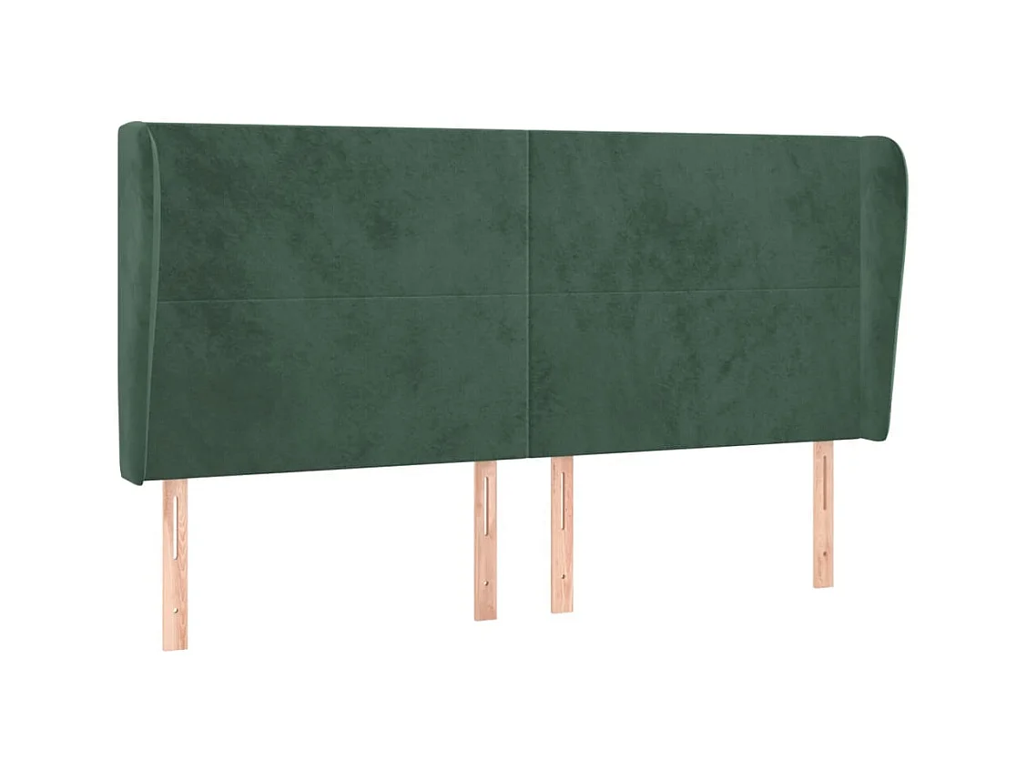 Cabecero | Cabezal de Cama | Mueble cabecero con orejas de terciopelo verde oscuro 163x23x118/128cm