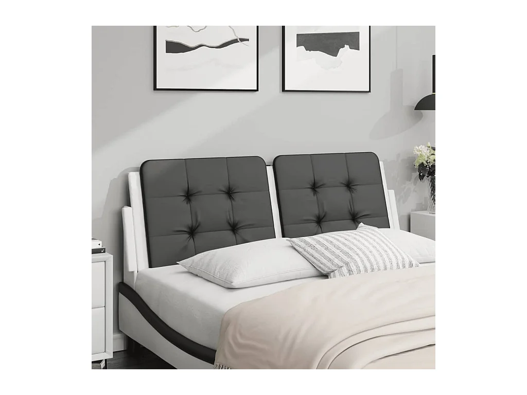 Cabecero de Cama | Cabezal de cama | Mueble de cabecero acolchado Zadar cuero sintético negro blanco 140 cm