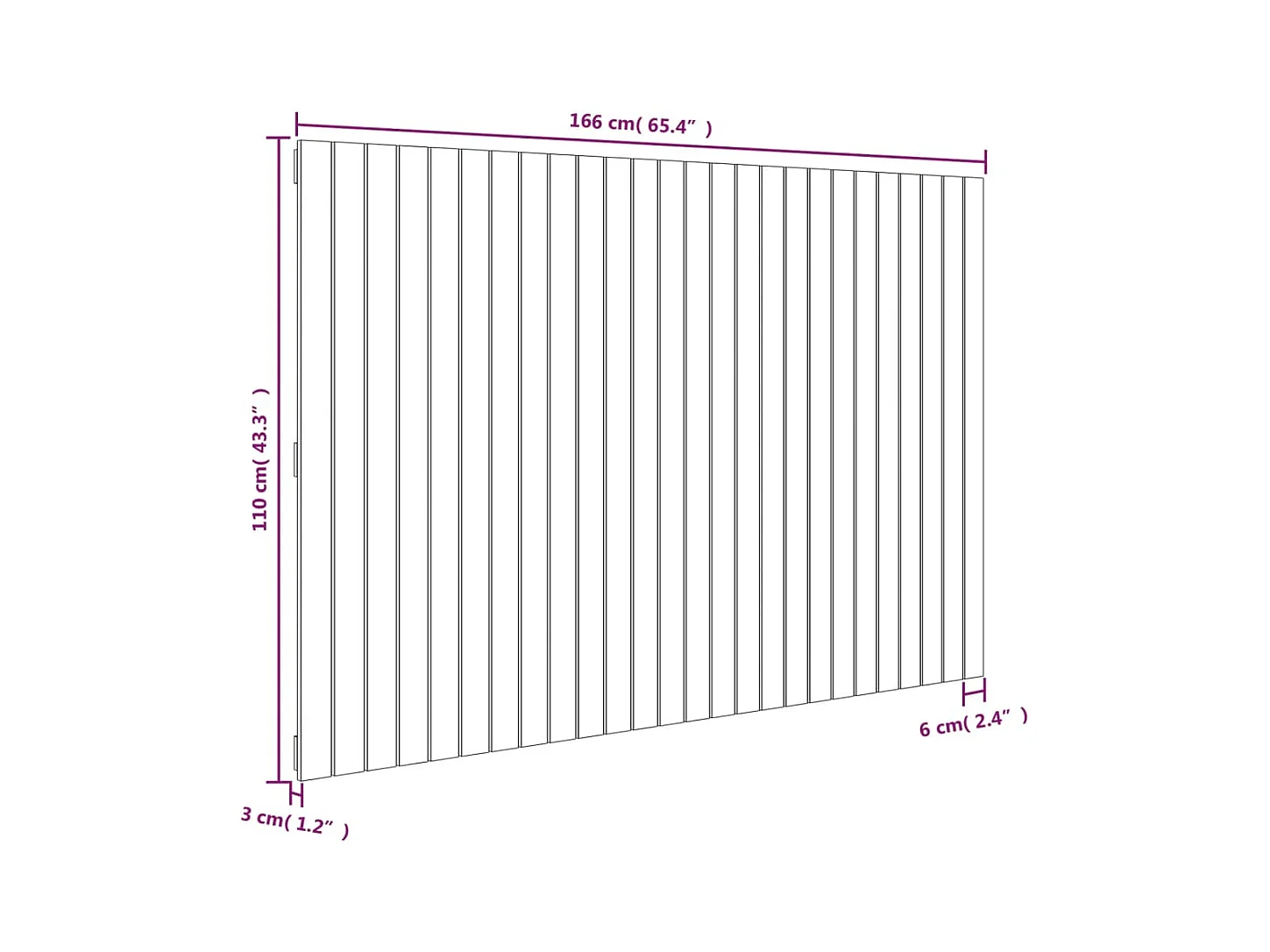 Cabecero de Cama | Cabezal de cama | Mueble de cabecero de pared madera maciza pino blanco 166x3x110cm