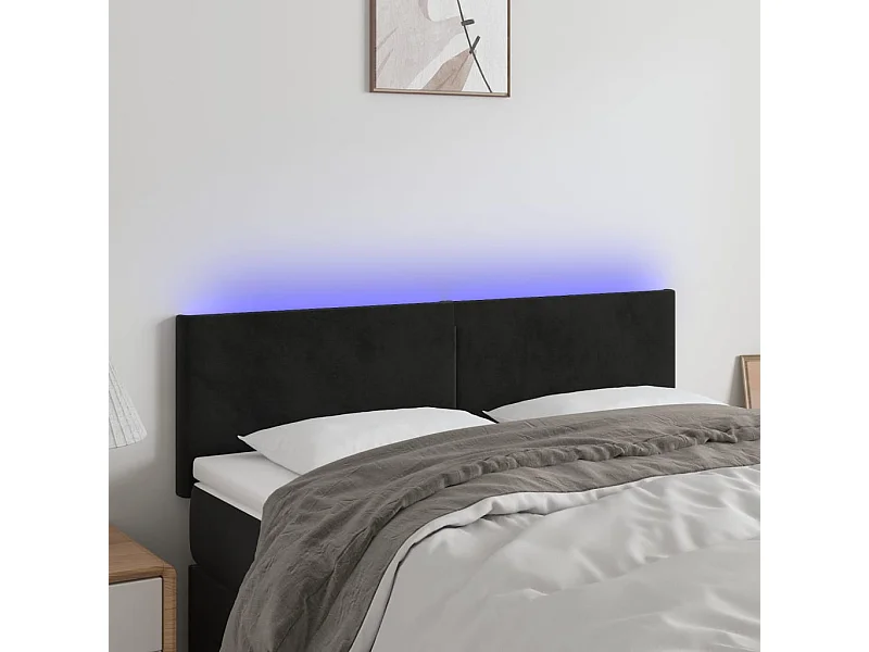 Cabecero | Cabezal de Cama | Mueble cabecero con LED de terciopelo negro 144x5x78/88 cm