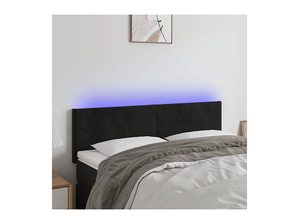 Cabecero | Cabezal de Cama | Mueble cabecero con LED de terciopelo negro 144x5x78/88 cm