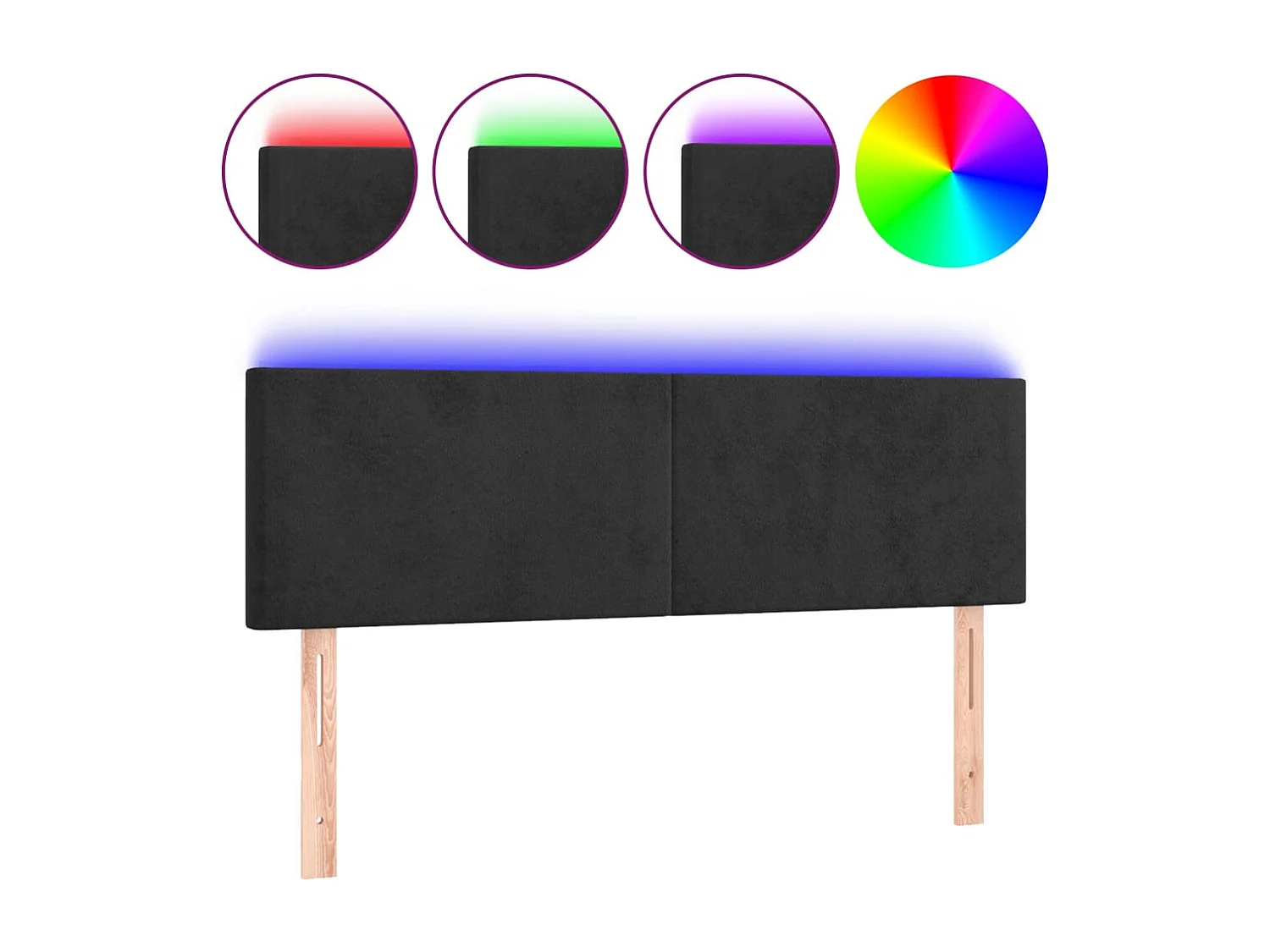 Cabecero | Cabezal de Cama | Mueble cabecero con LED de terciopelo negro 144x5x78/88 cm