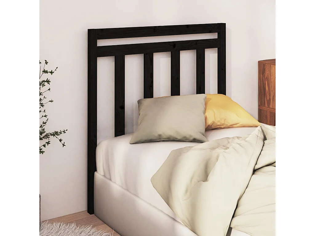 Tête de Lit | Panneau de tête pour lit Moderne Noir 96x4x100 cm Bois massif de pin
