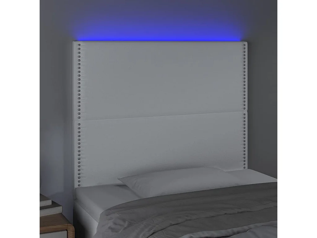 Tête de Lit | Panneau de tête pour lit Moderne à LED Blanc 80x5x118/128 cm Similicuir