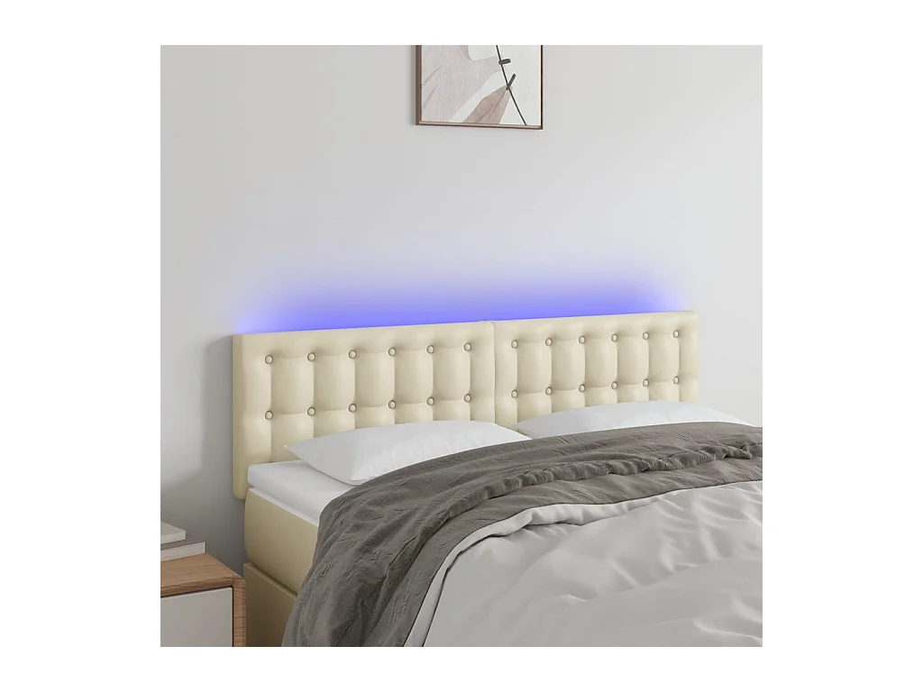 Cabecero | Cabezal de Cama | Mueble cabecero con LED cuero sintético color crema 144x5x78/88 cm