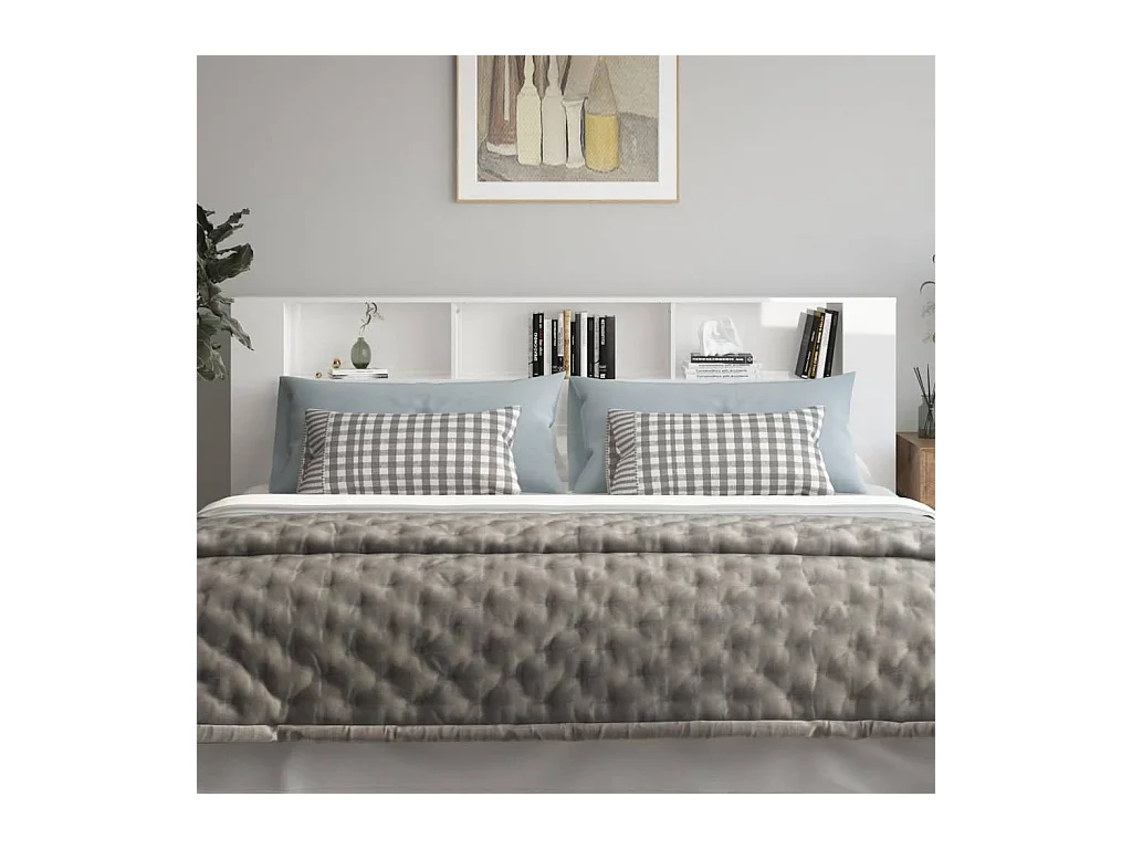 Cabecero de Cama | Cabezal de Cama | Mueble cabecero blanco brillante 220x18,5x104,5 cm