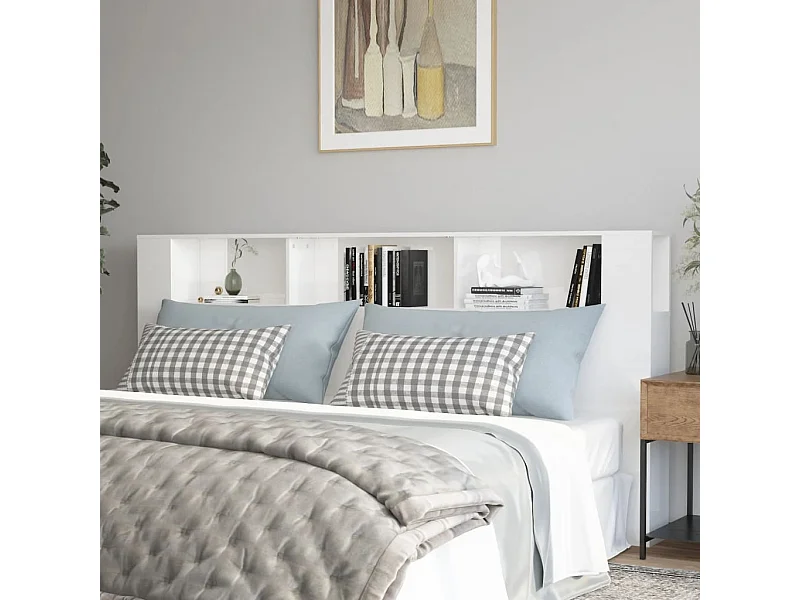 Tête de Lit avec rangement | Armoire de tête de lit Blanc brillant 220x18,5x104,5 cm