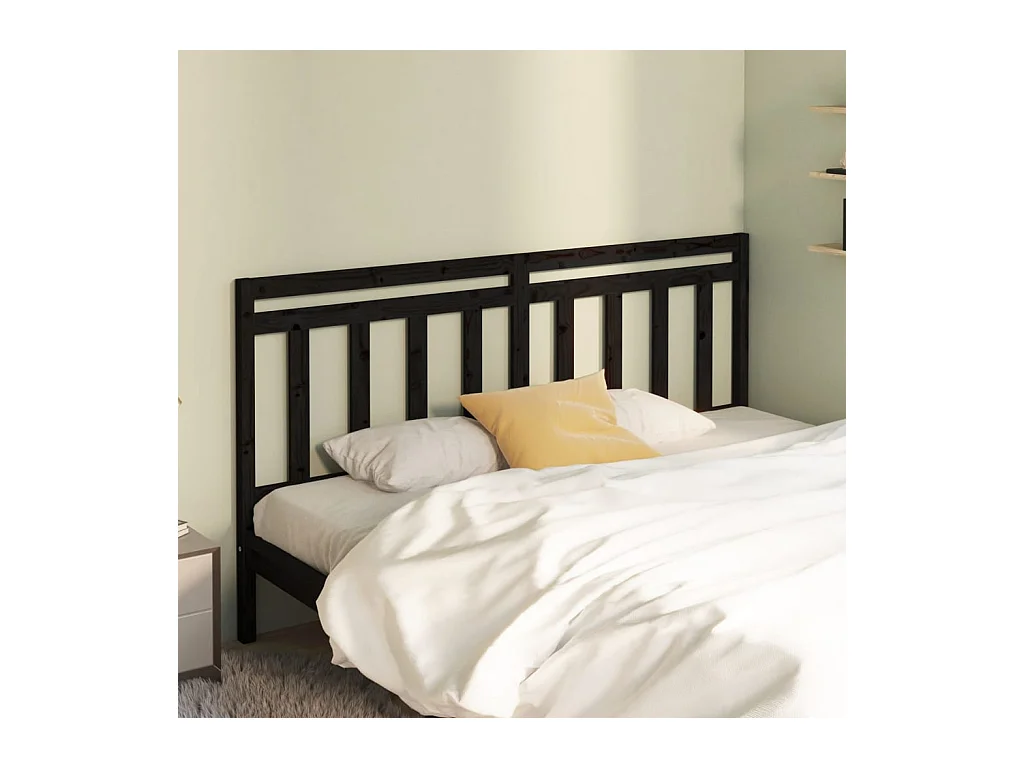 Tête de Lit | Panneau de tête pour lit Moderne Noir 206x4x100 cm Bois massif de pin